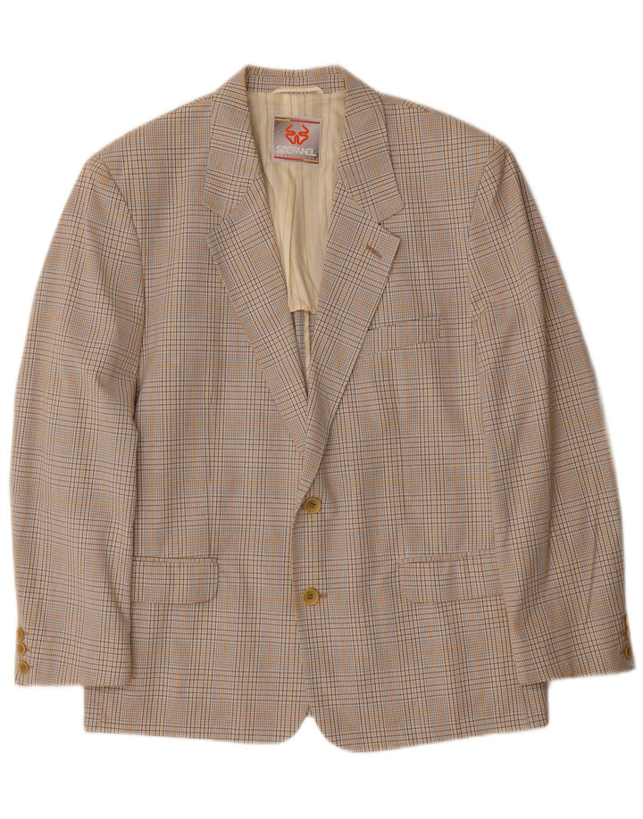 Jaqueta blazer masculina Stefanel com 2 botões IT 48 algodão xadrez bege médio