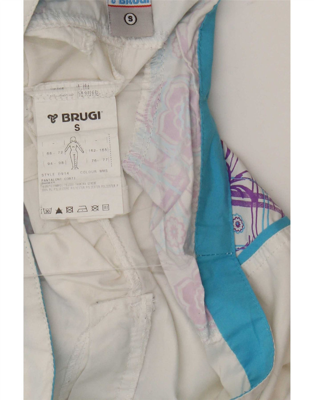 Shorts feminino Brugi pequeno W27 poliéster geométrico branco