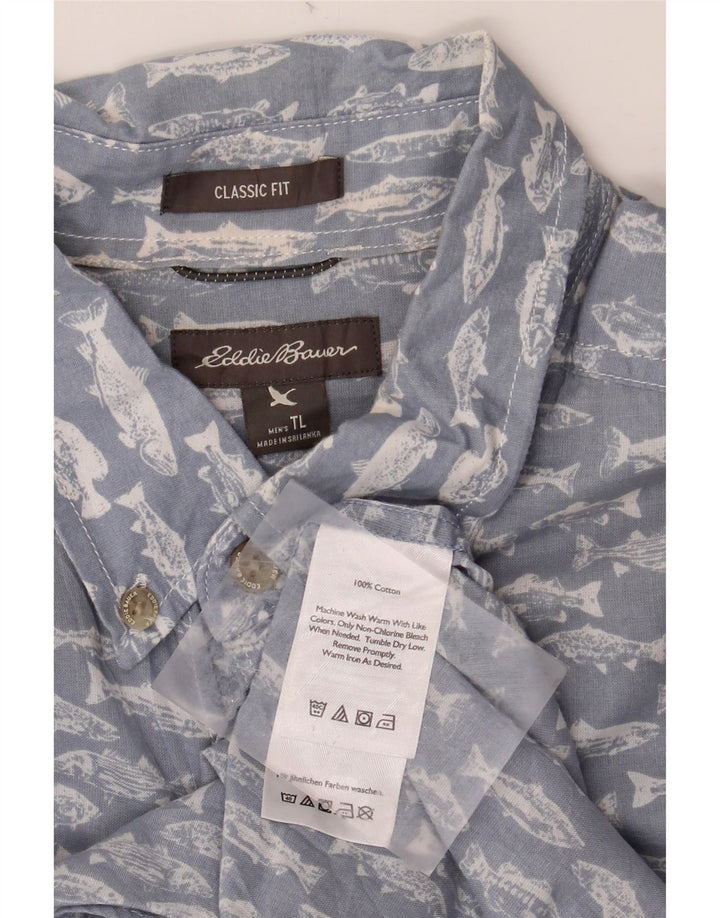 EDDIE BAUER Camisa masculina alta abstrata padrão manga curta grande azul