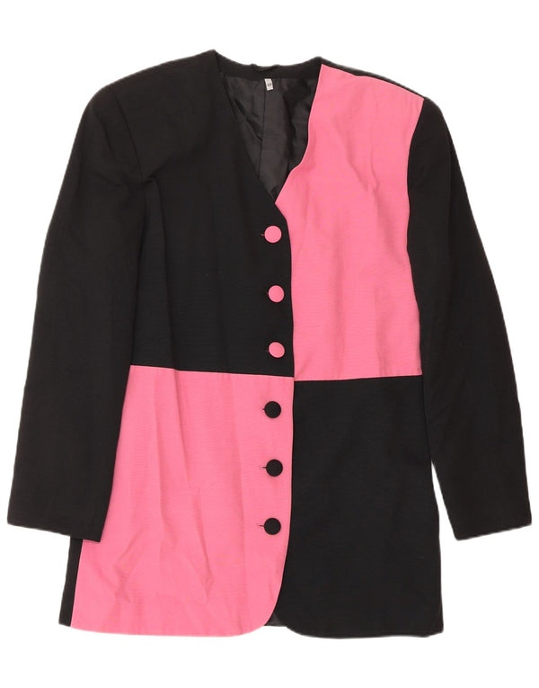 Jaqueta blazer feminina VINTAGE Longline Reino Unido 12 bloco colorido preto médio