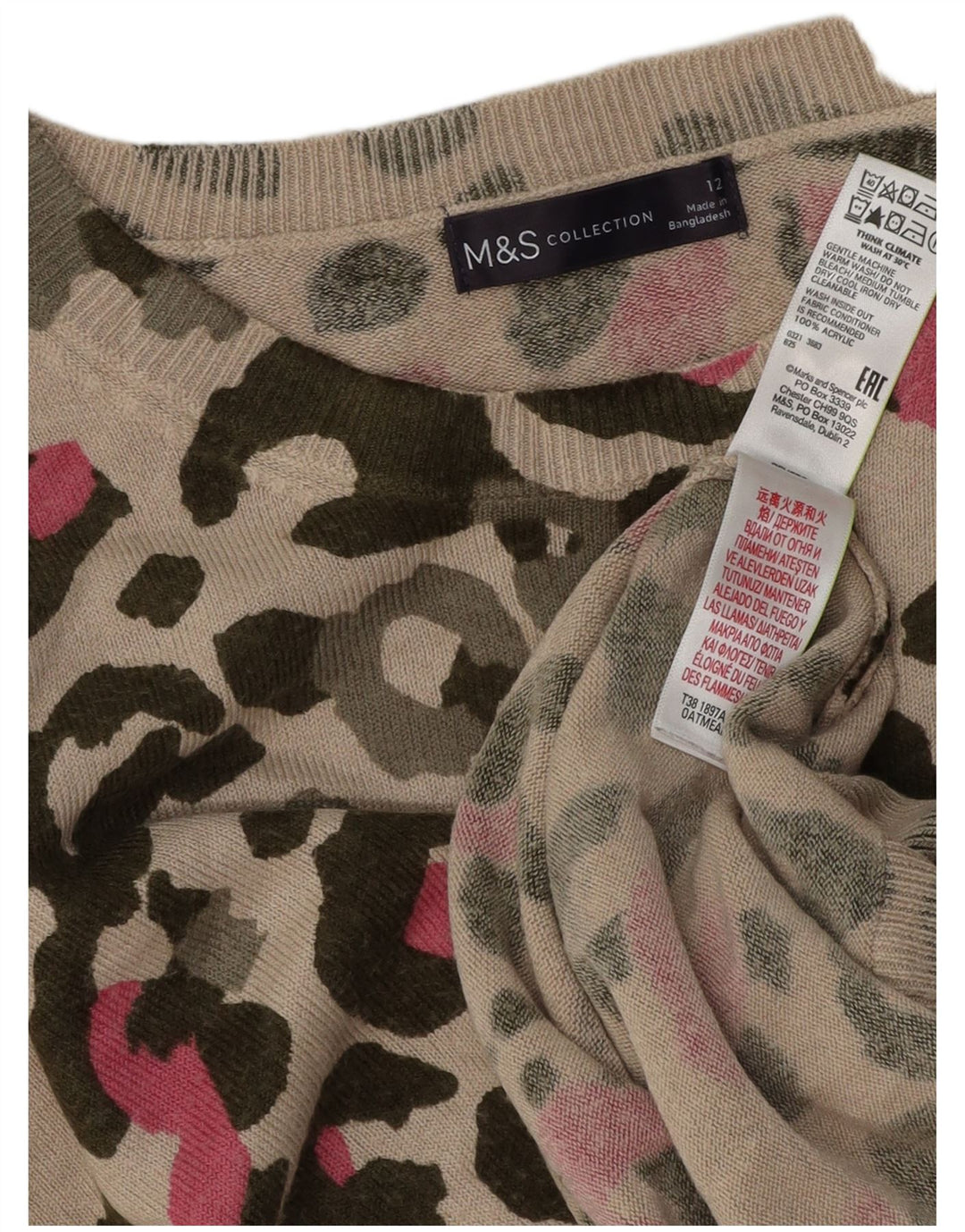Suéter feminino Marks & Spencer com gola canoa Reino Unido 12 médio bege