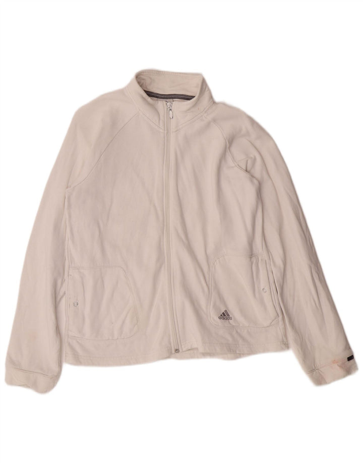 ADIDAS Womens Tracksuit Top Jacket UK 14 Grande Algodão Branco