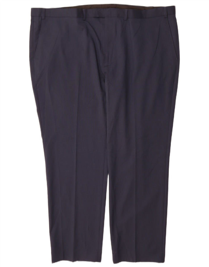 Calça masculina de terno reto sob medida Marks & Spencer W48 L31 azul marinho