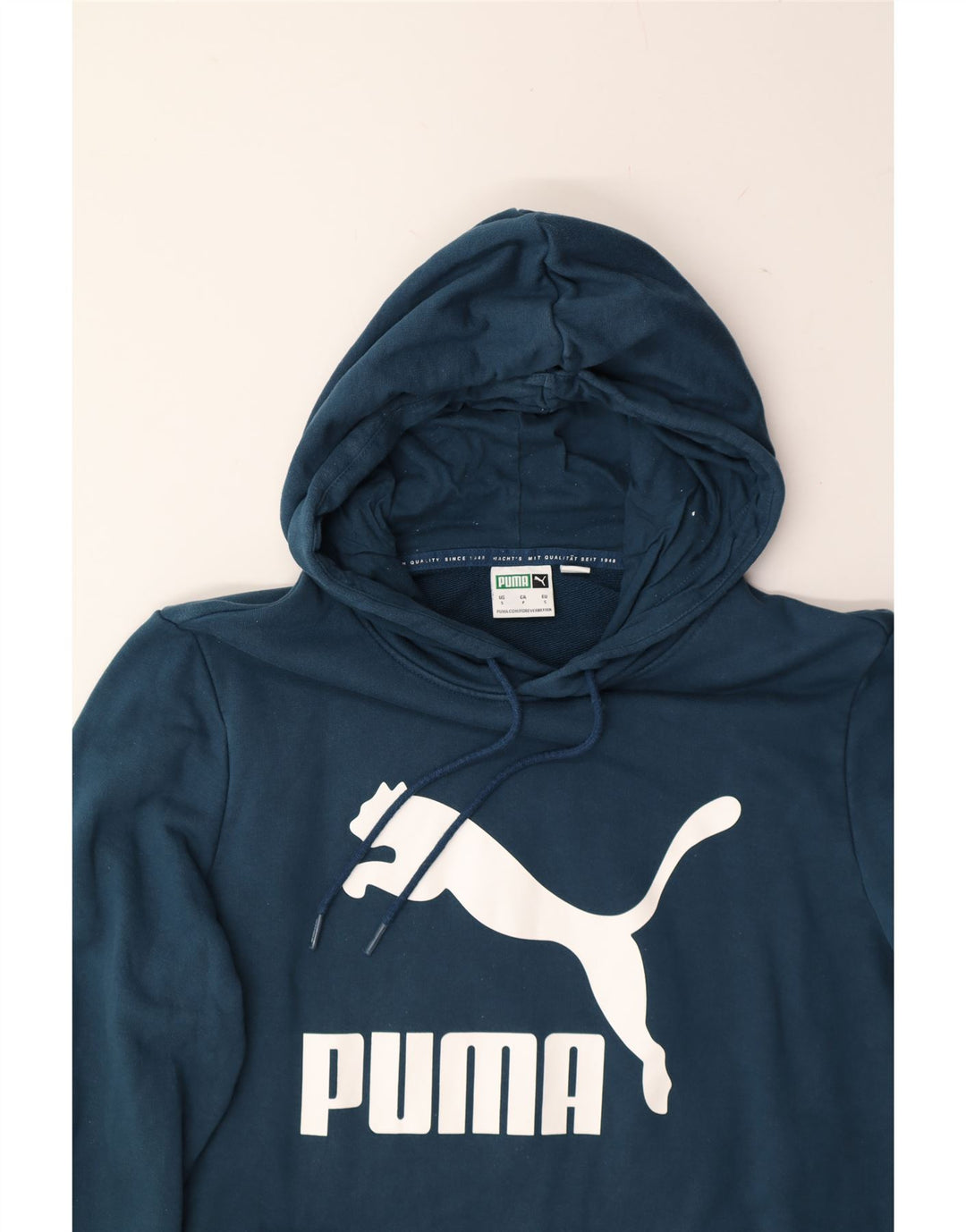 PUMA Mens Graphic Hoodie Jumper Small Navy Blue Cotton Vintage Puma and Second-Hand Puma from Messina Hembry 