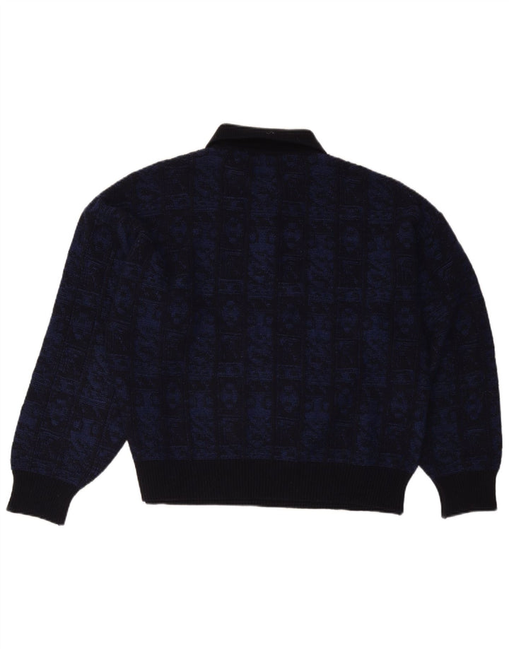 Suéter masculino Aeffe com gola polo IT 50 lã geométrica azul marinho médio