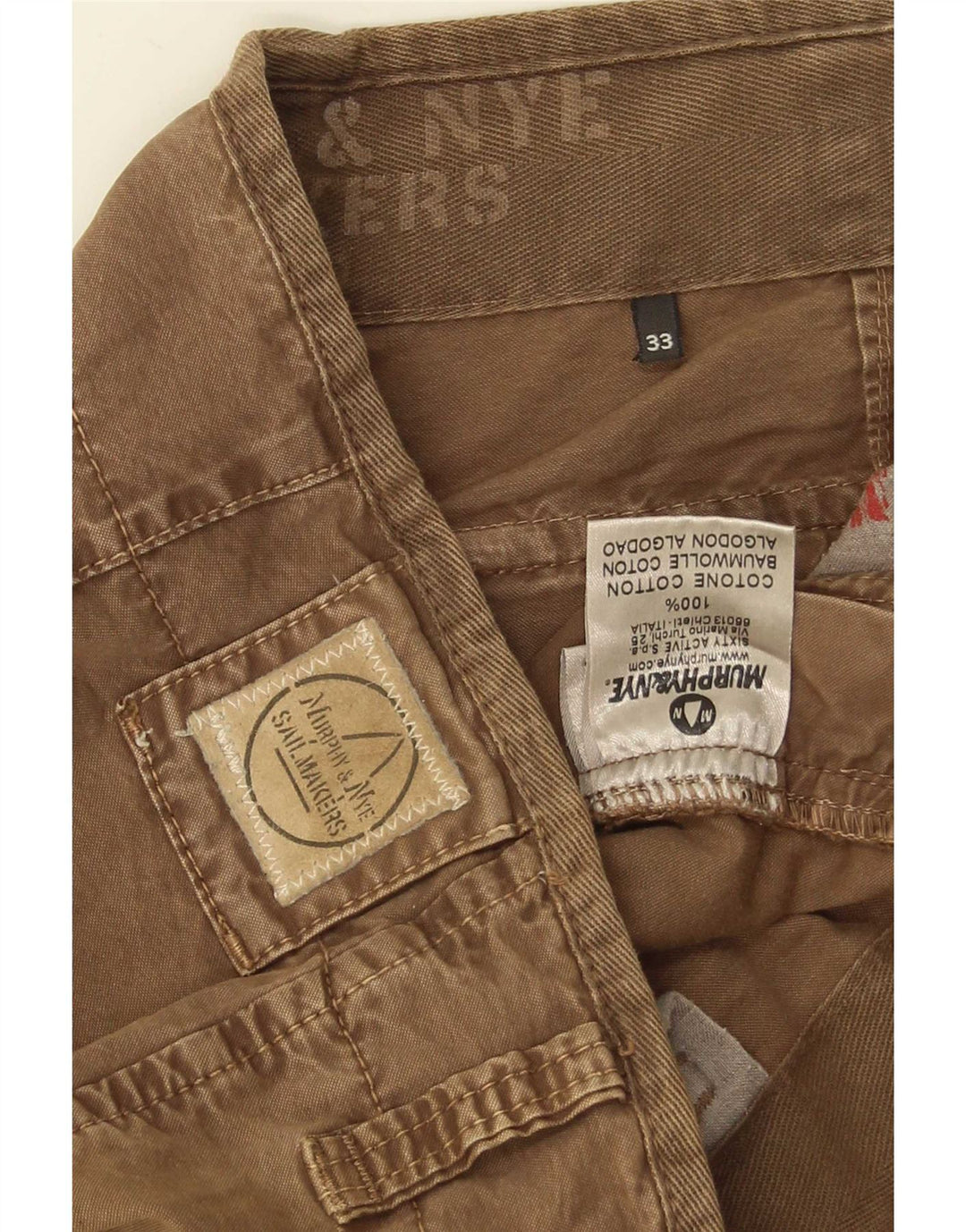 Calça cargo reta masculina Murphy & Nye W33 L34 algodão marrom