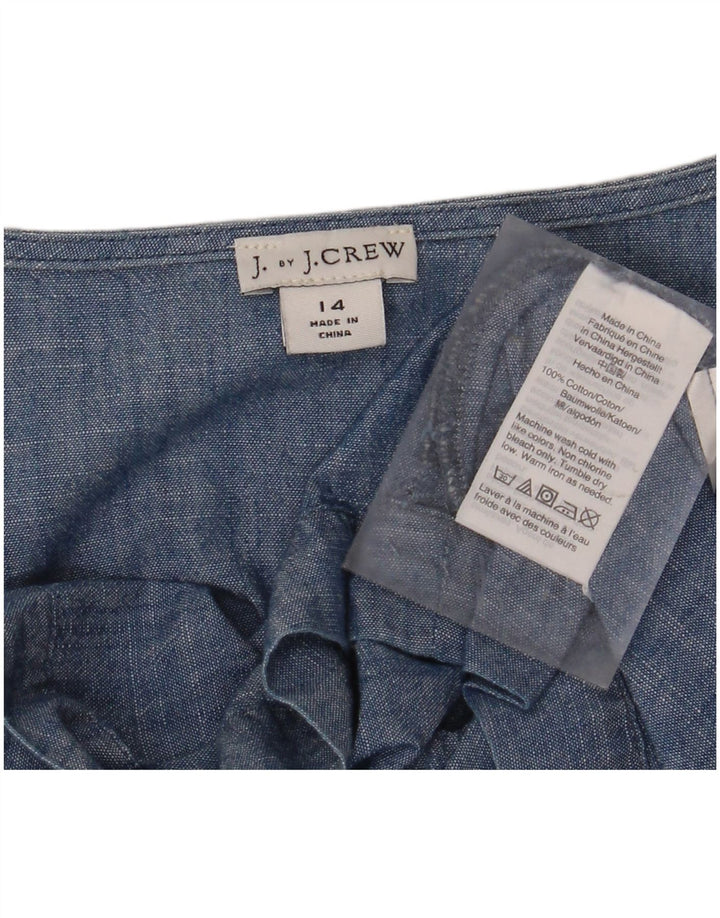 Blusa feminina J. CREW Top UK 14 grande algodão azul