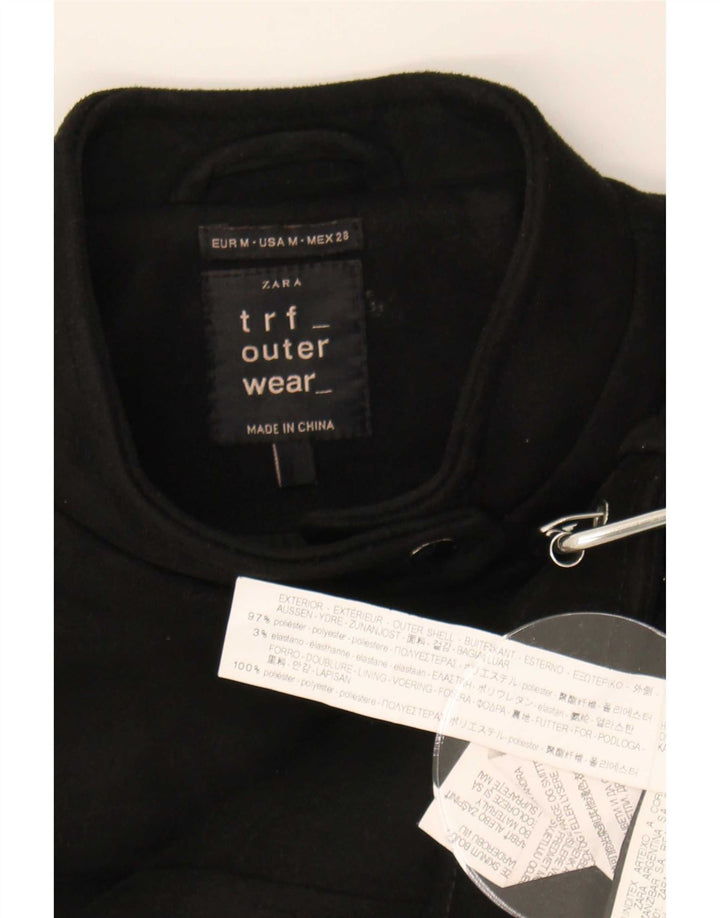 Zara Womens Trafaluc Crop Biker Jacket UK 12 Médio Preto Poliéster