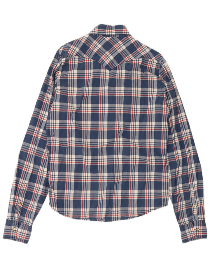 Camisa masculina Hollister grande algodão xadrez azul marinho