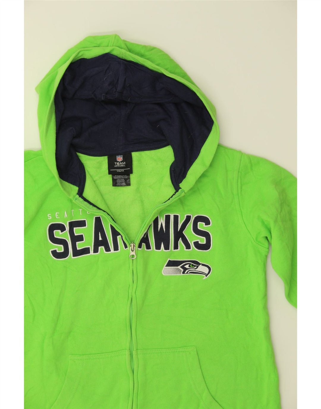 NFL TEAM APPAREL Boys Zip Hoodie Sweater 12-13 Years Green Vintage NFL TEAM APPAREL and Second-Hand NFL TEAM APPAREL from Messina Hembry 