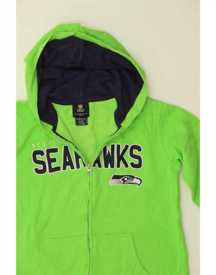 NFL TEAM APPAREL Boys Zip Hoodie Sweater 12-13 Years Green Vintage NFL TEAM APPAREL and Second-Hand NFL TEAM APPAREL from Messina Hembry 