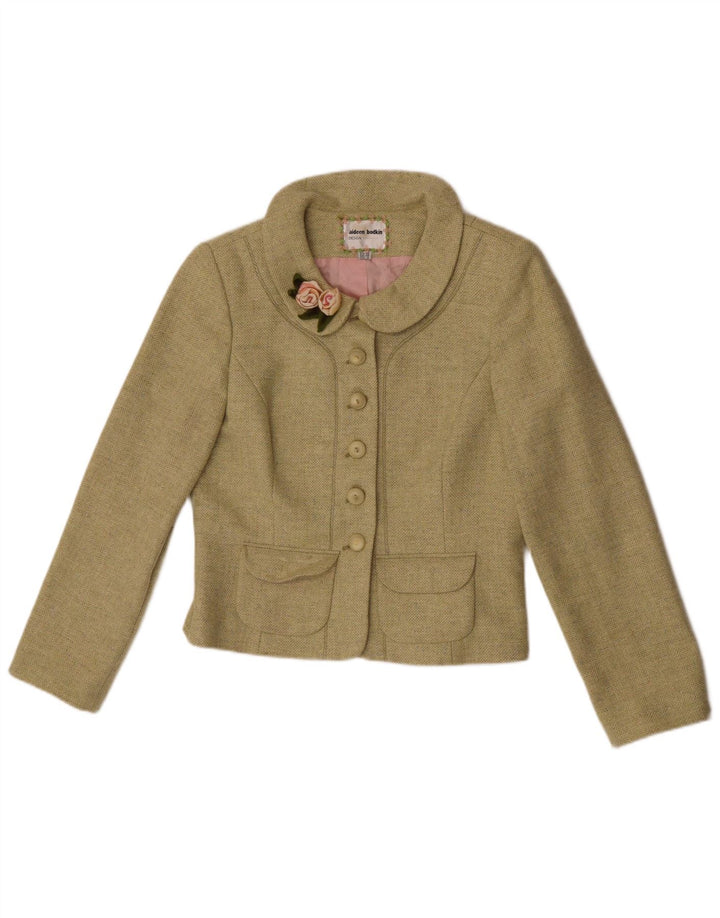 Jaqueta blazer feminina Aideen Bodkin com 5 botões Reino Unido 14 grande lã verde