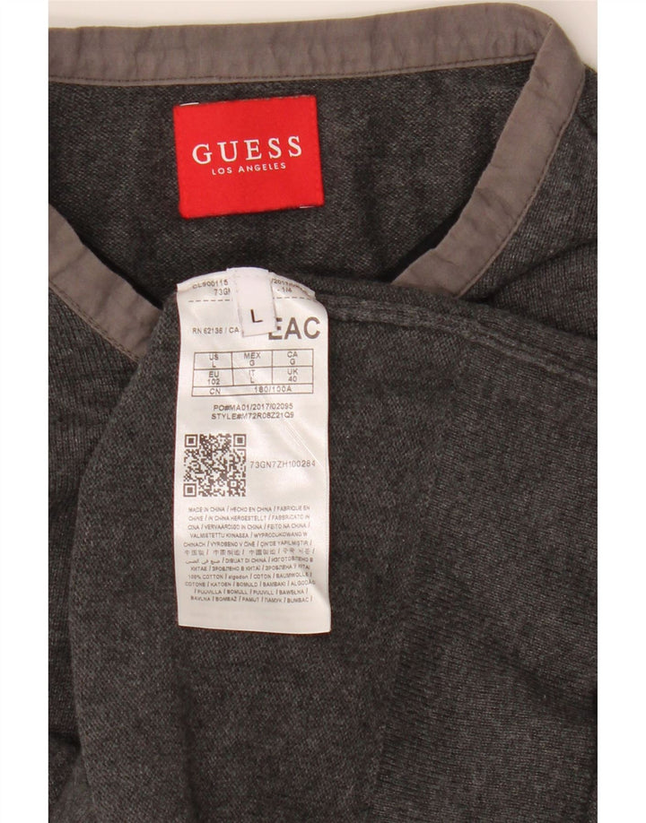 Suéter masculino GUESS com gola redonda, grande algodão cinza