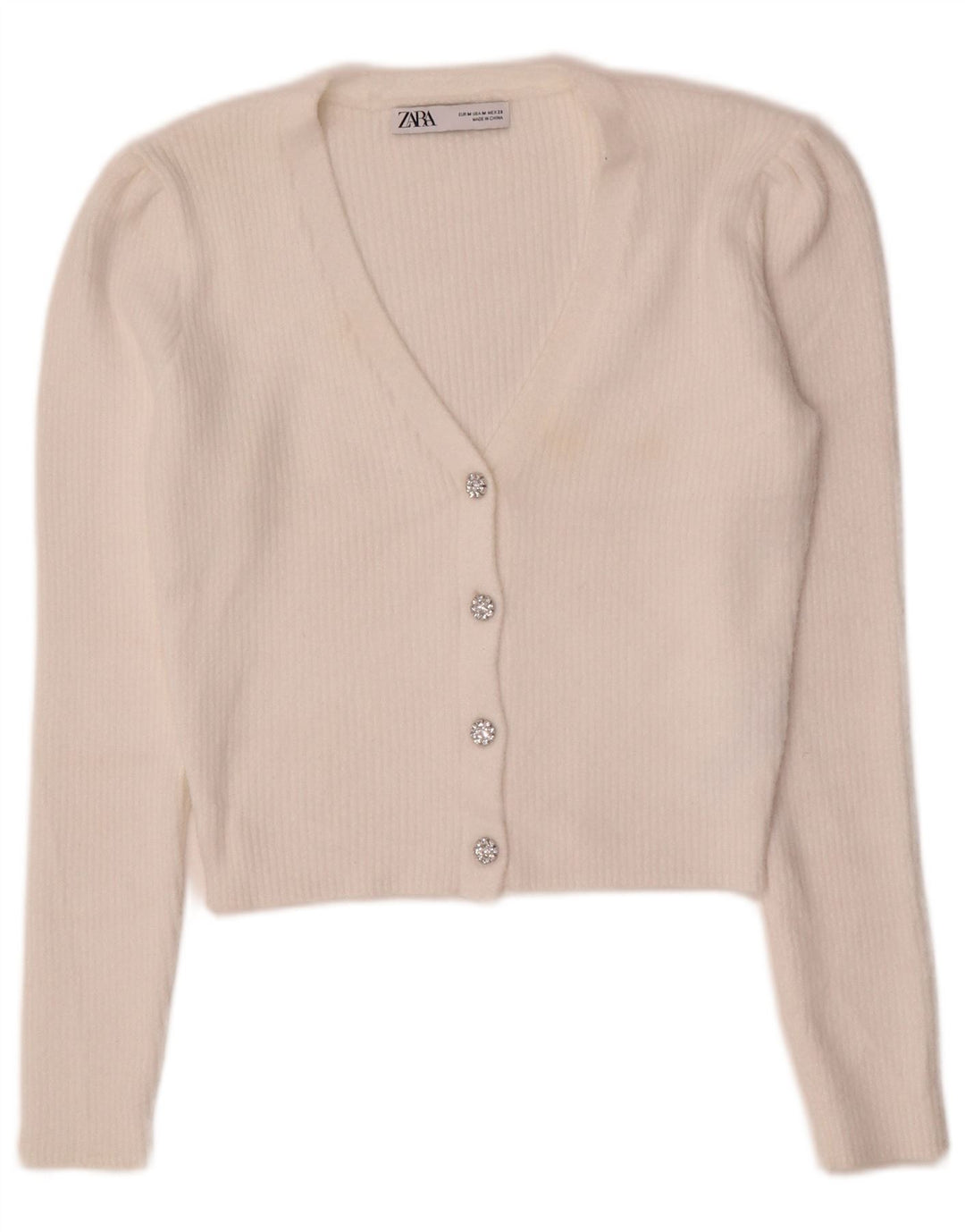 Suéter Zara feminino crop cardigan Reino Unido 12 médio branco nylon