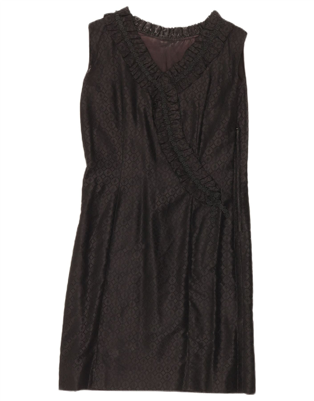 Vestido feminino VINTAGE sem mangas de renda UK 12 médio preto floral