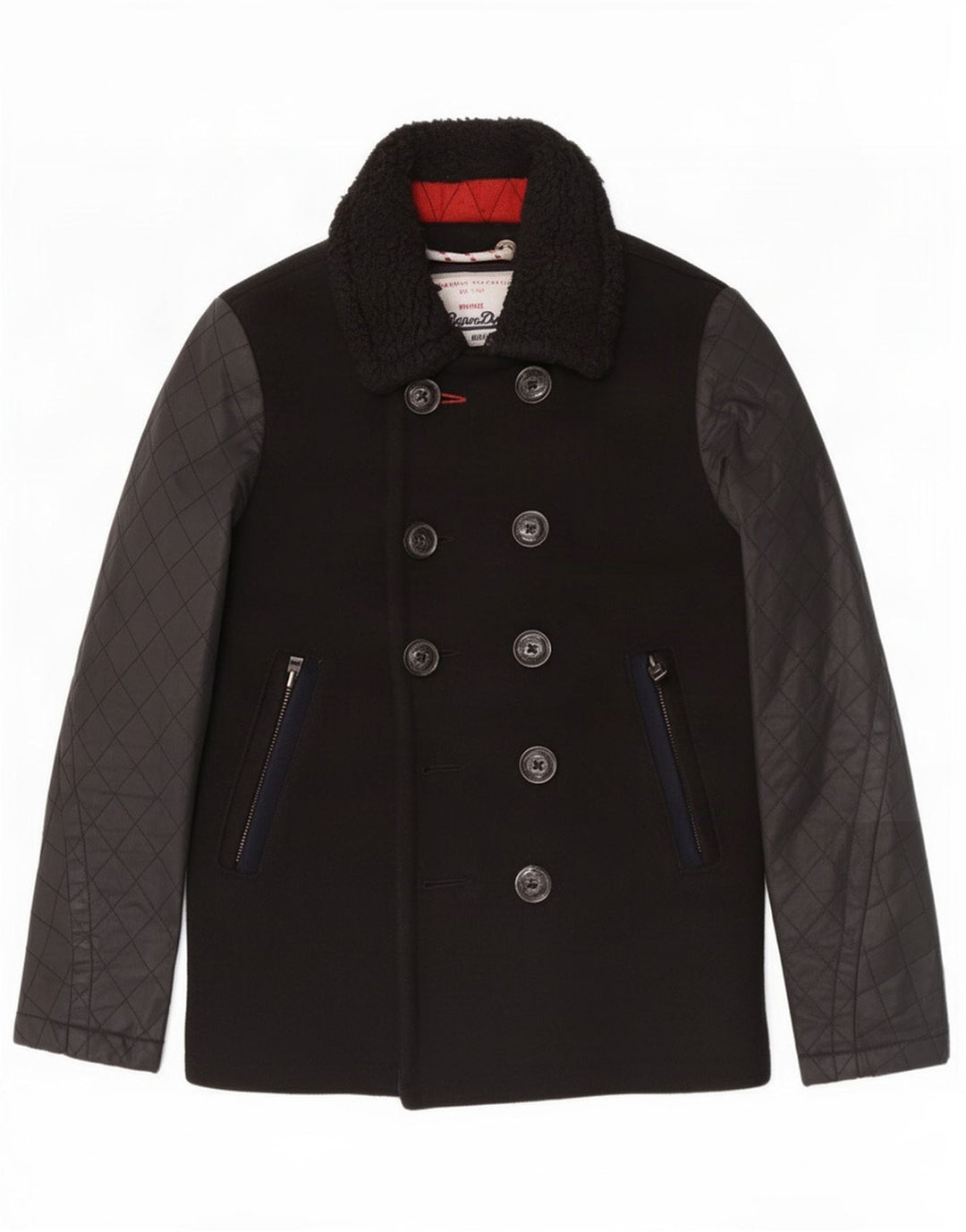 Superdry Mens Pea Coat Médio Lã Preta