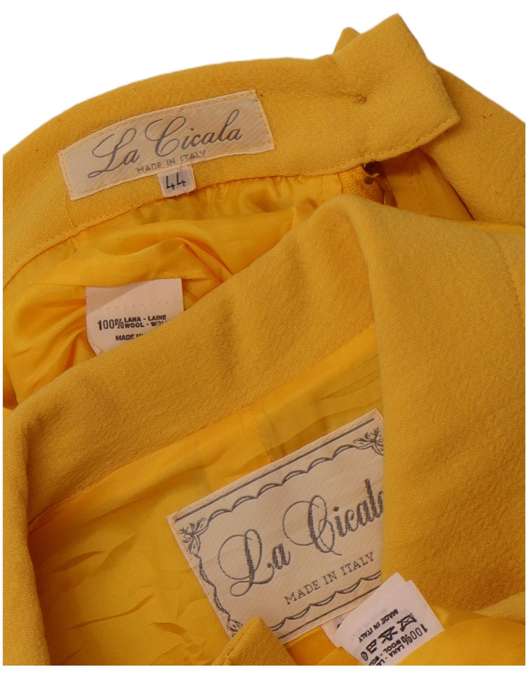 Conjunto de saia feminina VINTAGE com 4 botões e 2 peças IT 44 médio W26 lã amarela
