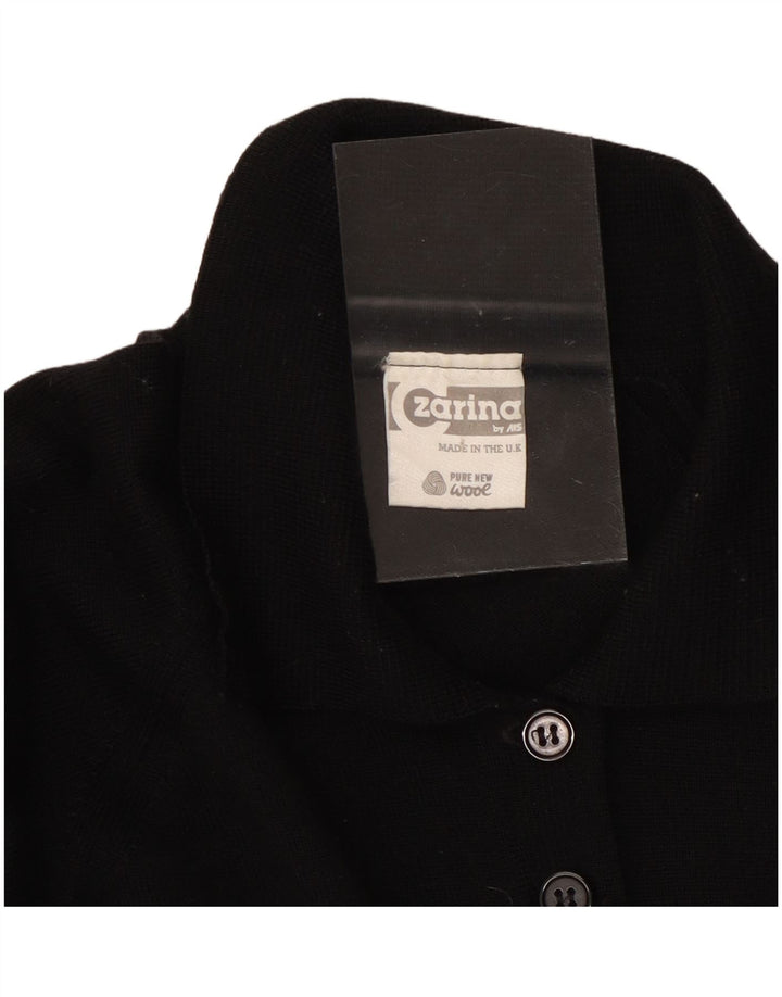 Suéter feminino CZARINA com gola polo e lã preta grande Reino Unido 16