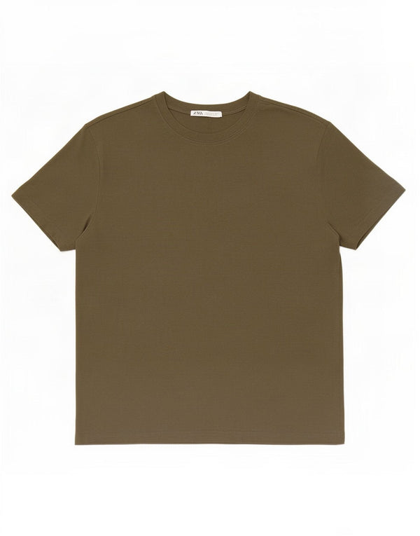 Camiseta feminina Zara Top UK 10 pequeno algodão cáqui