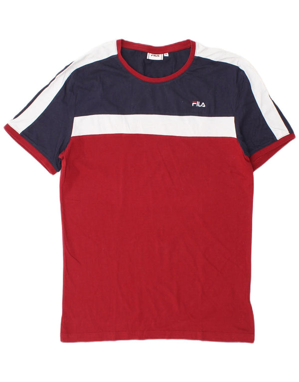 Camiseta masculina Fila Top médio vermelho algodão colorblock