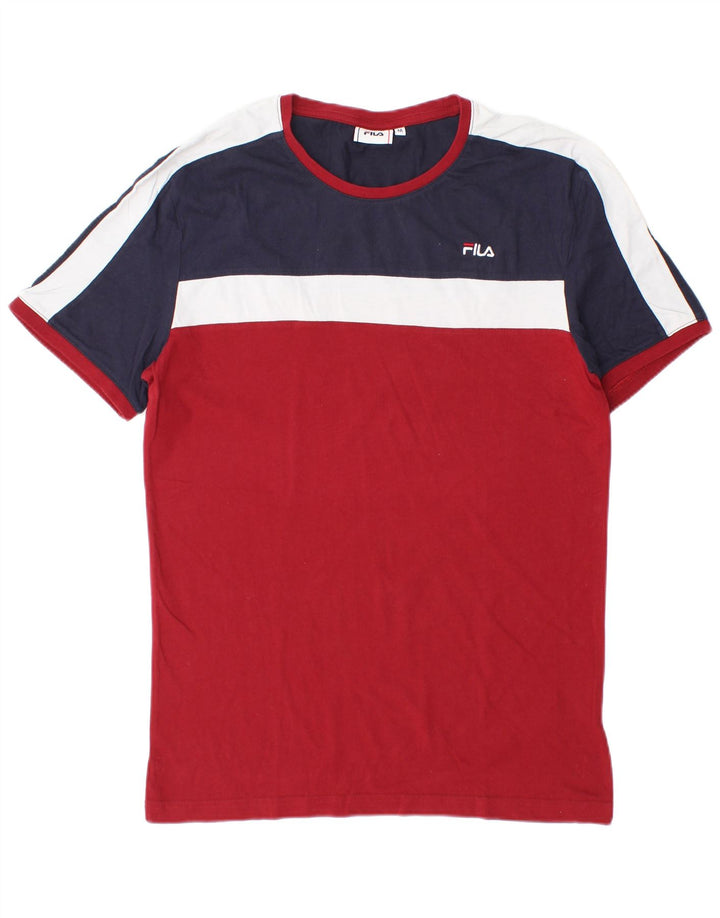 Camiseta masculina Fila Top médio vermelho algodão colorblock