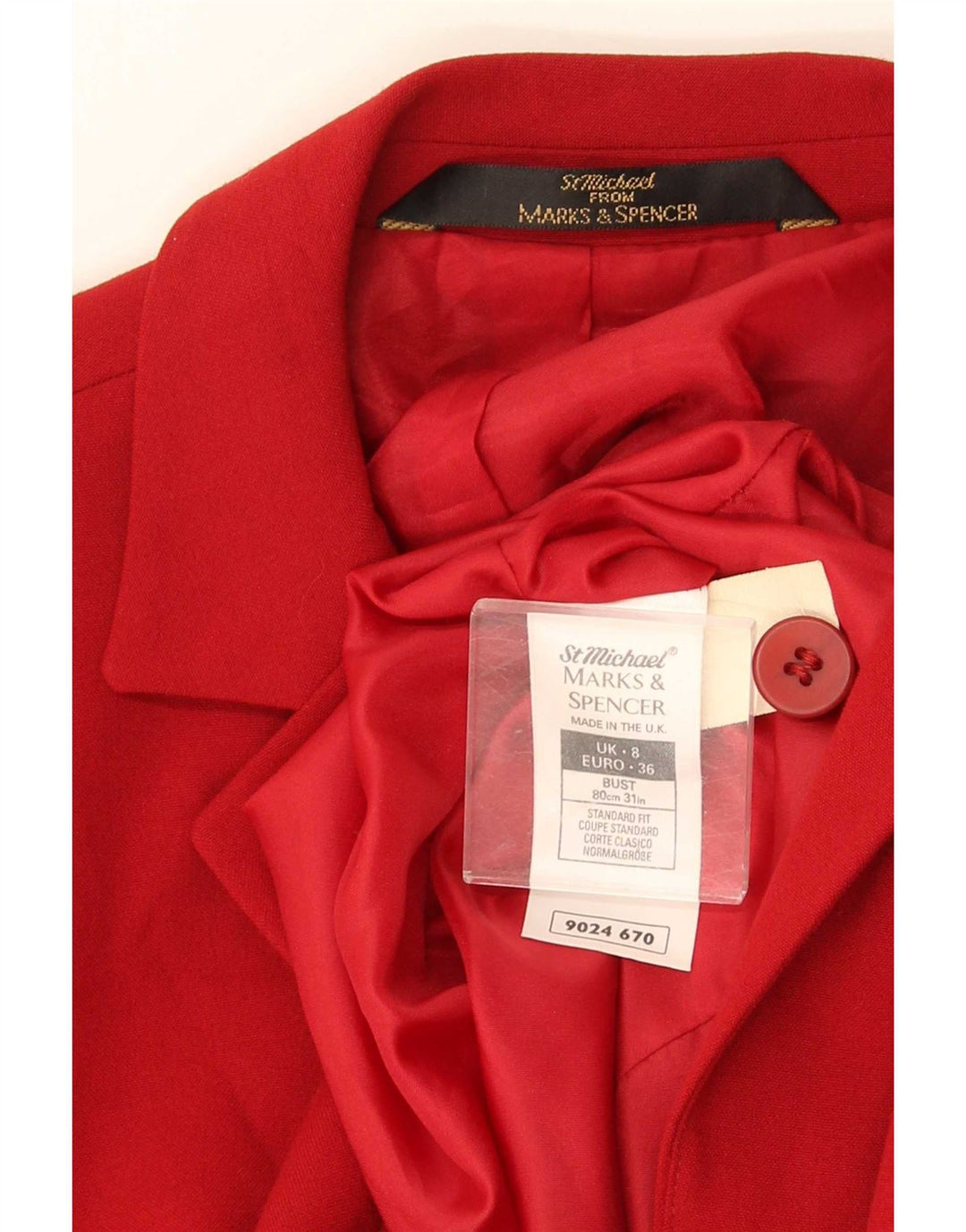Jaqueta Marks & Spencer feminina St. Michael Longline Blazer Reino Unido 8 pequena vermelha