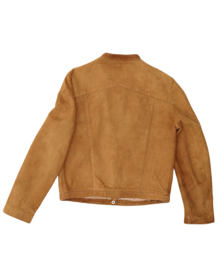 Jaqueta bomber feminina vintage de camurça UK 12 couro bege médio