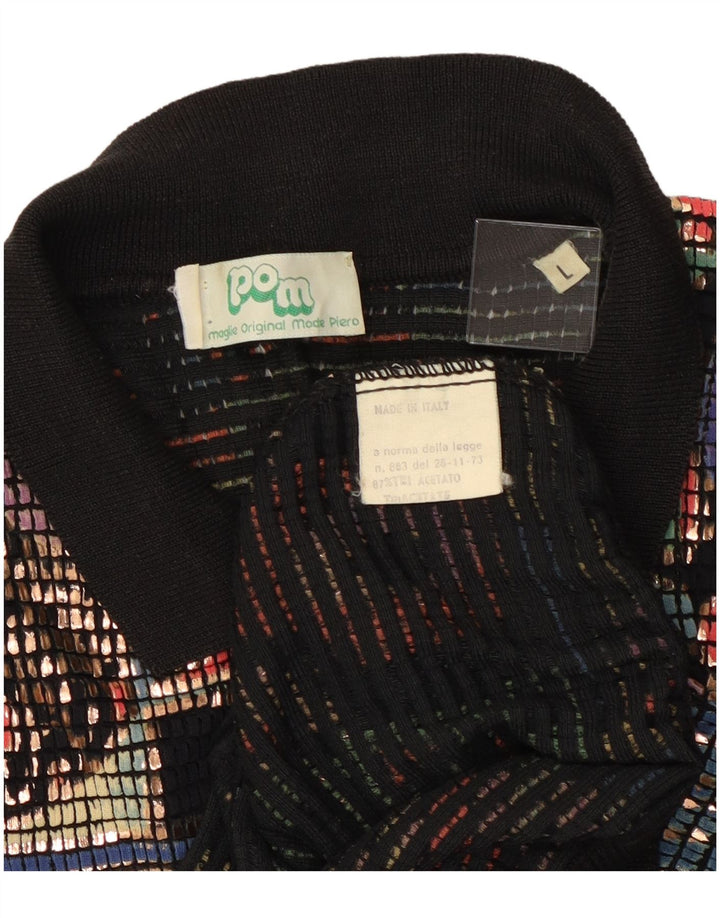 Suéter feminino vintage com gola polo, uk 16, acetato multicolorido grande