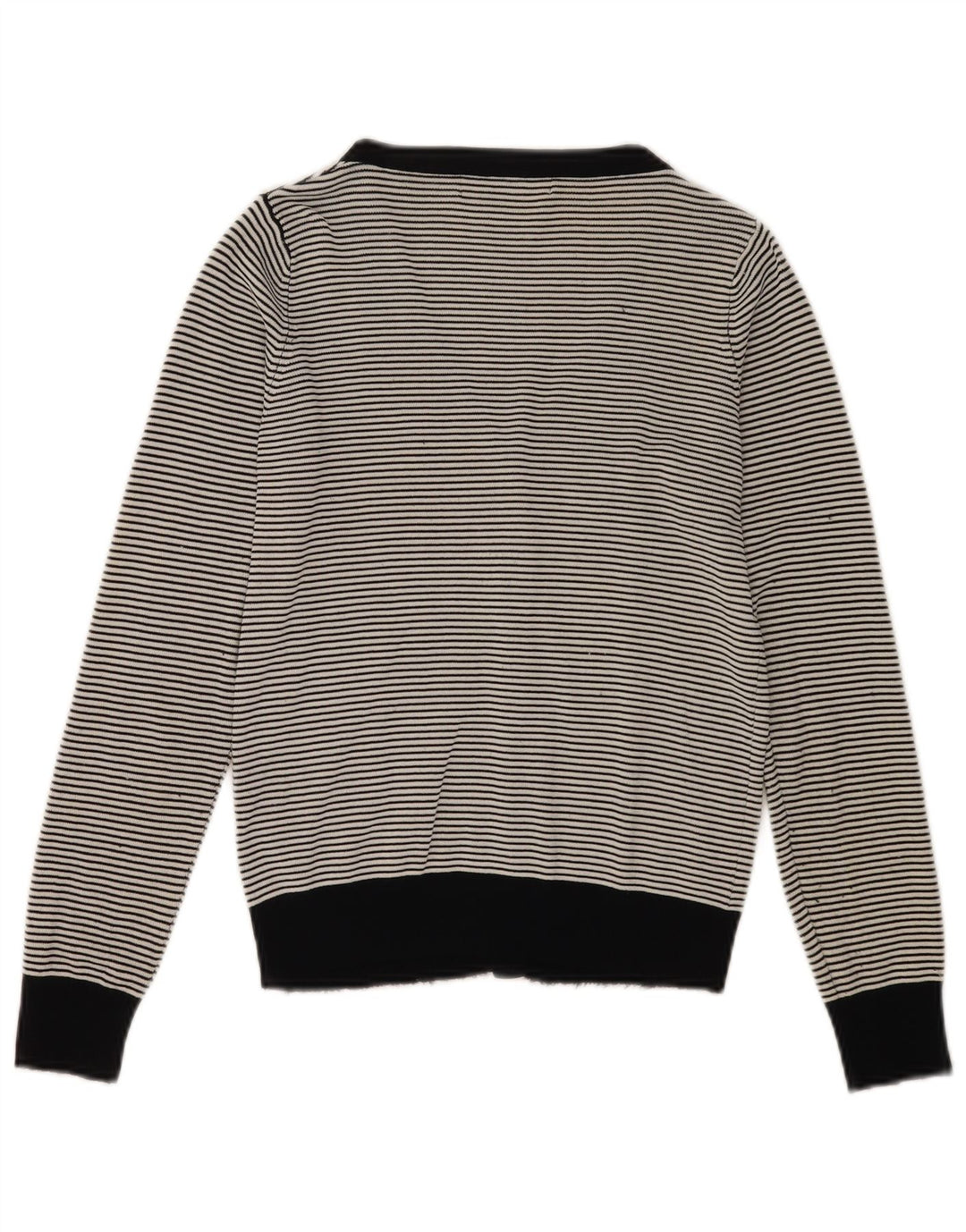 Suéter cardigã feminino Zara Reino Unido 12 rayon listrado preto médio