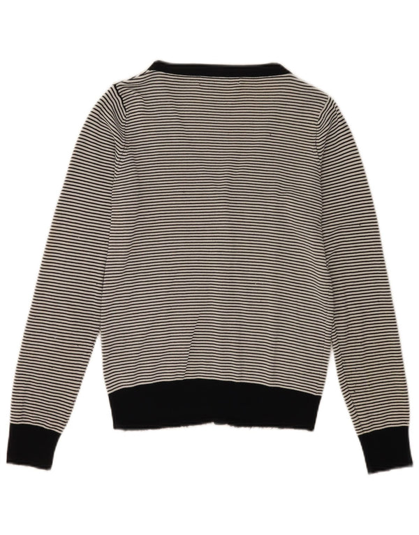 Suéter cardigã feminino Zara Reino Unido 12 rayon listrado preto médio