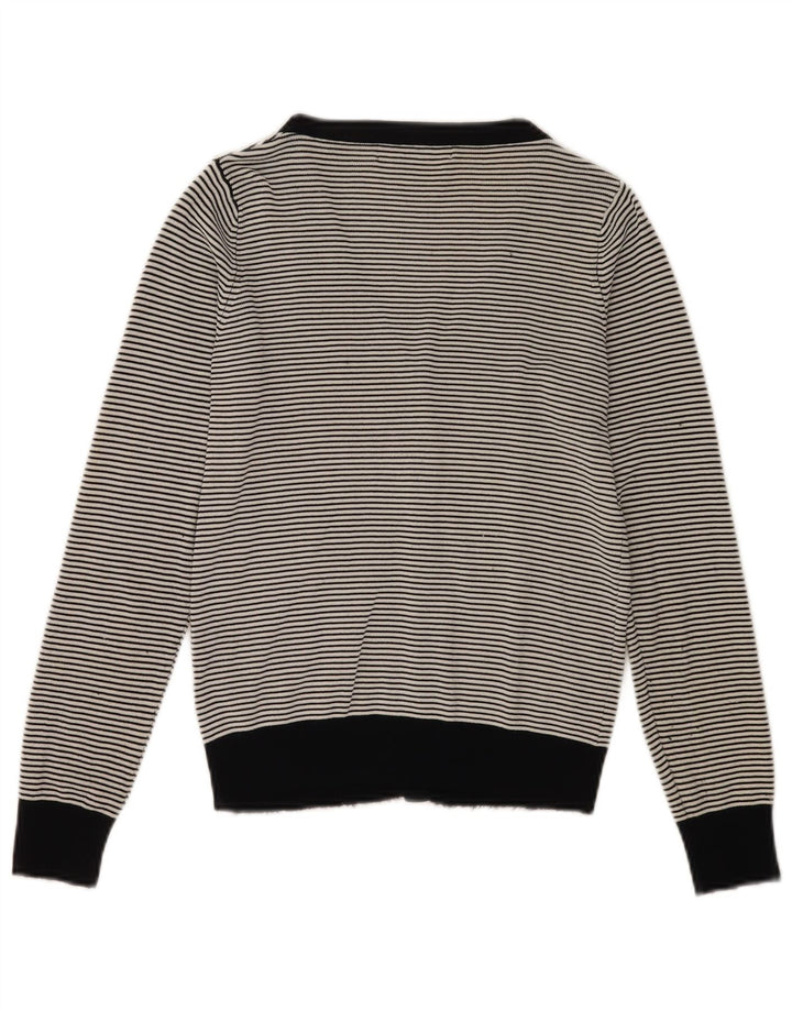 Suéter cardigã feminino Zara Reino Unido 12 rayon listrado preto médio