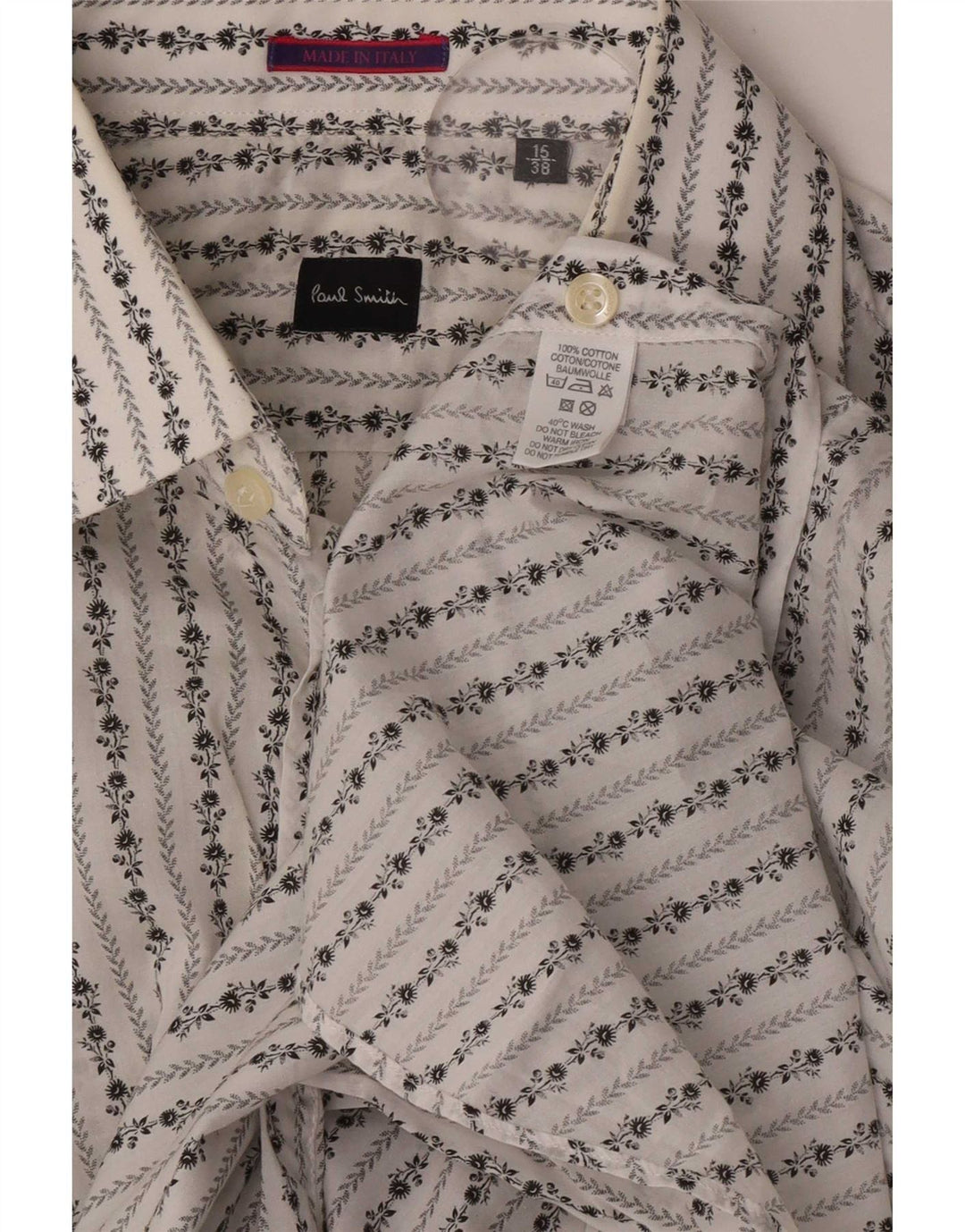 Camisa formal masculina Paul Smith tamanho 38 15 algodão floral branco médio