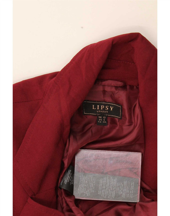 Jaqueta Blazer aberta feminina Lipsy Reino Unido 12 poliéster médio Borgonha