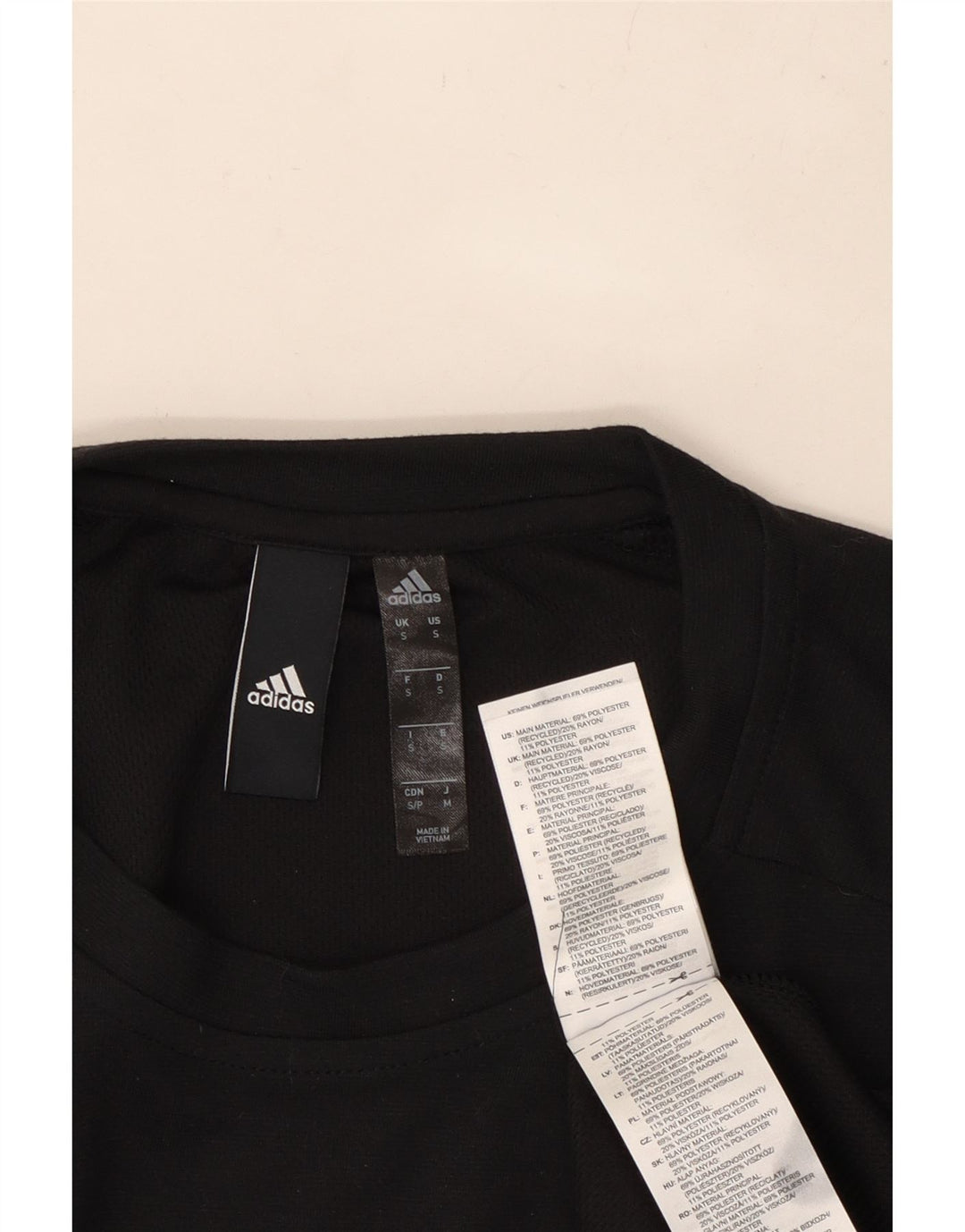 ADIDAS Mens T-Shirt Top Pequeno Poliéster Preto