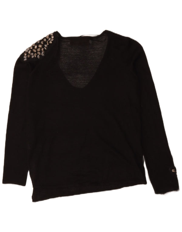 Suéter feminino Zara com decote em V Reino Unido 16 grande preto manchado