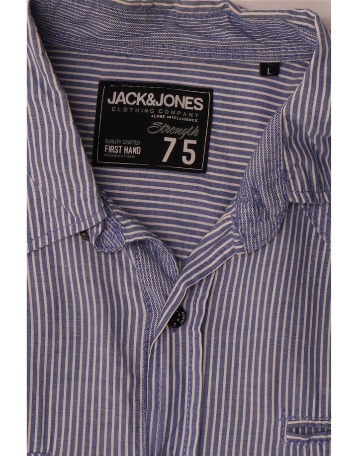 Camisa masculina de manga curta Jack & Jones listrada azul grande