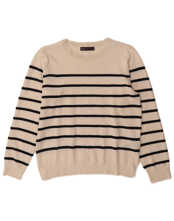 Suéter feminino Marks & Spencer com gola canoa e listrado branco médio UK 12