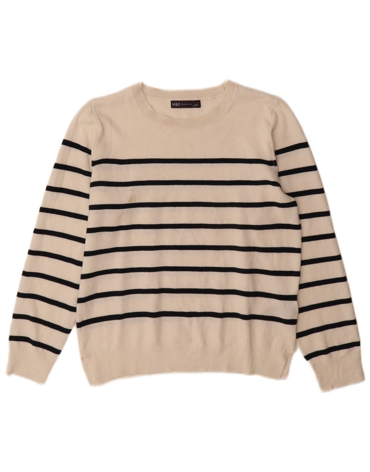 Suéter feminino Marks & Spencer com gola canoa e listrado branco médio UK 12