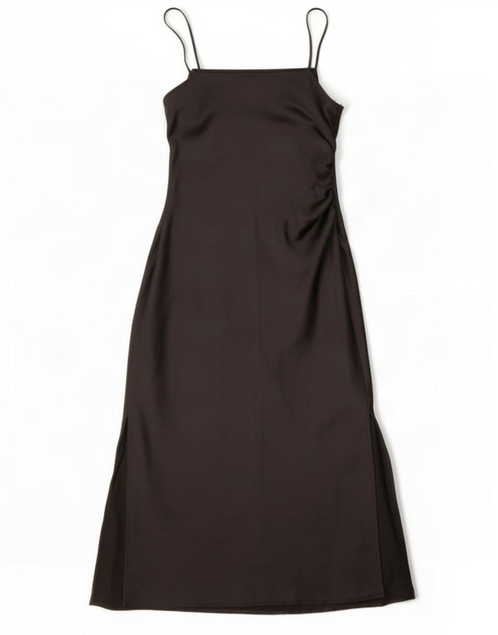 Vestido Maxi Slip Feminino Zara Reino Unido 10 Pequeno Poliéster Preto