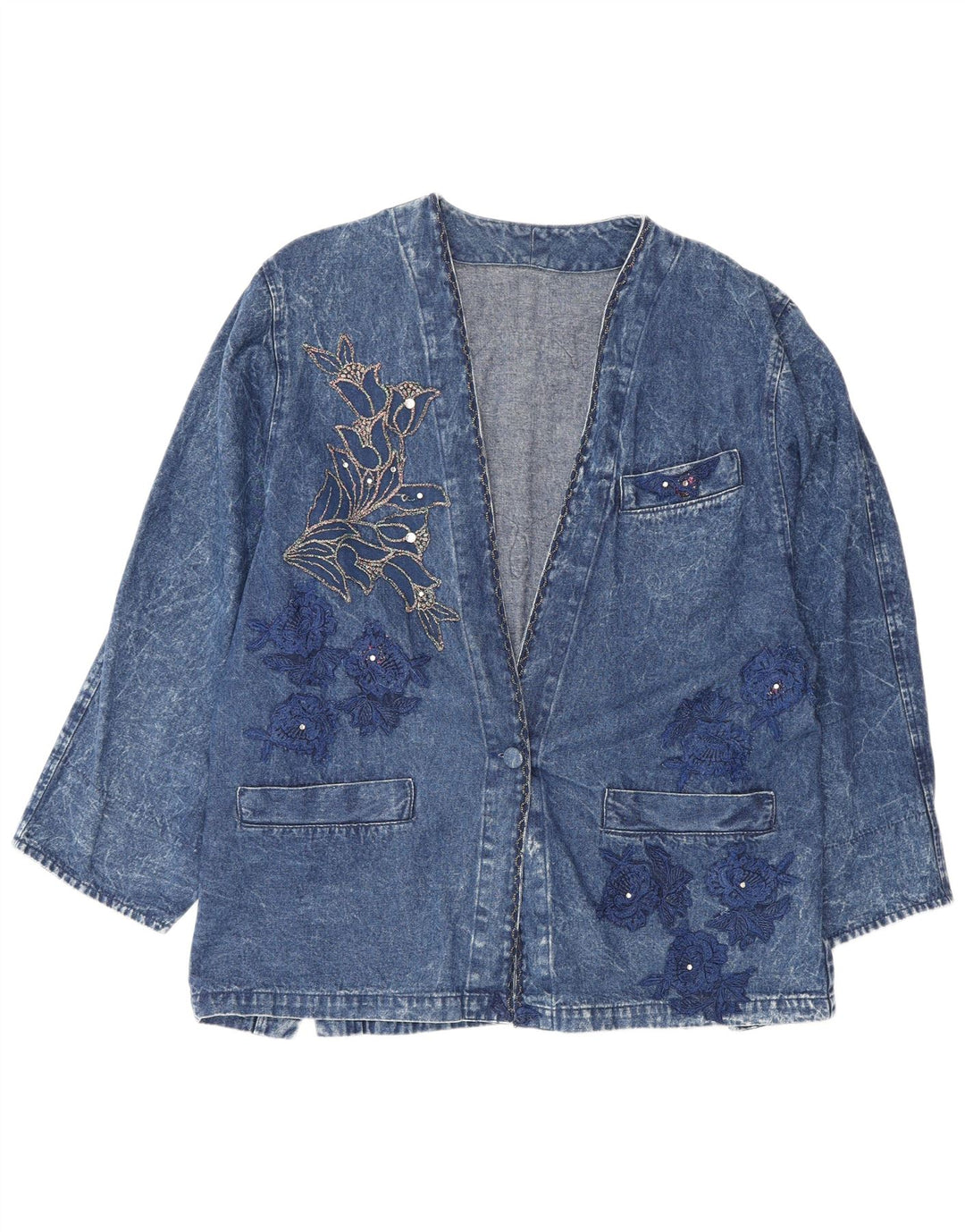 Jaqueta jeans feminina vintage com corte solto IT 42 algodão azul médio