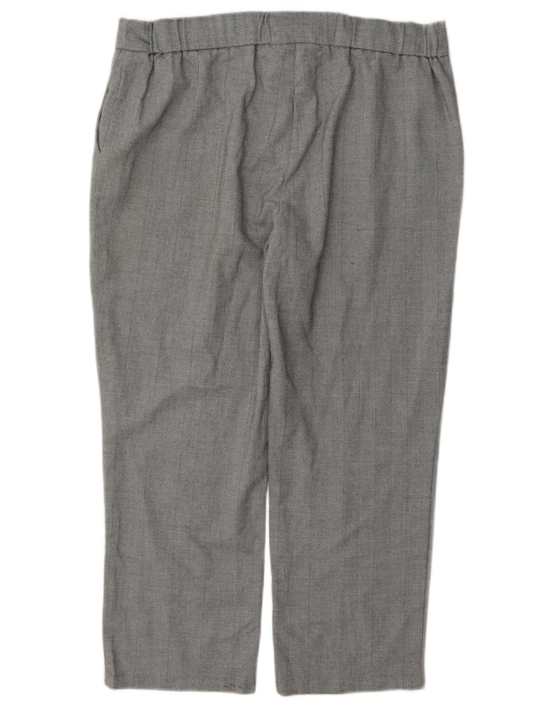 Calças cortadas femininas Marks & Spencer Reino Unido 14 grande W34 L24 poliéster cinza
