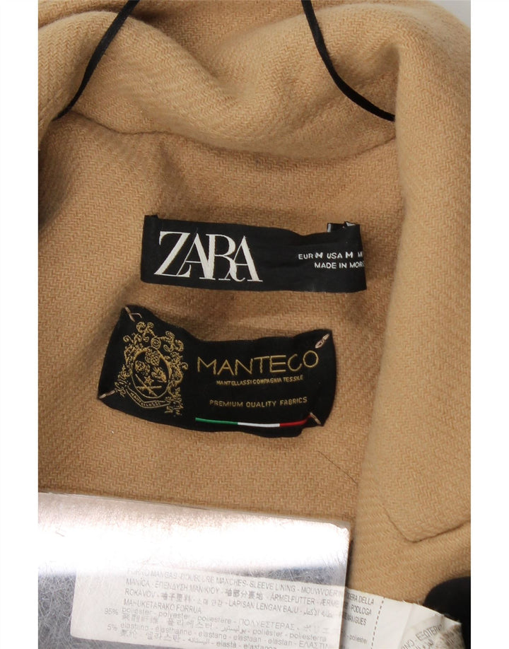Casaco feminino Zara com peito duplo UK 14 poliéster bege médio