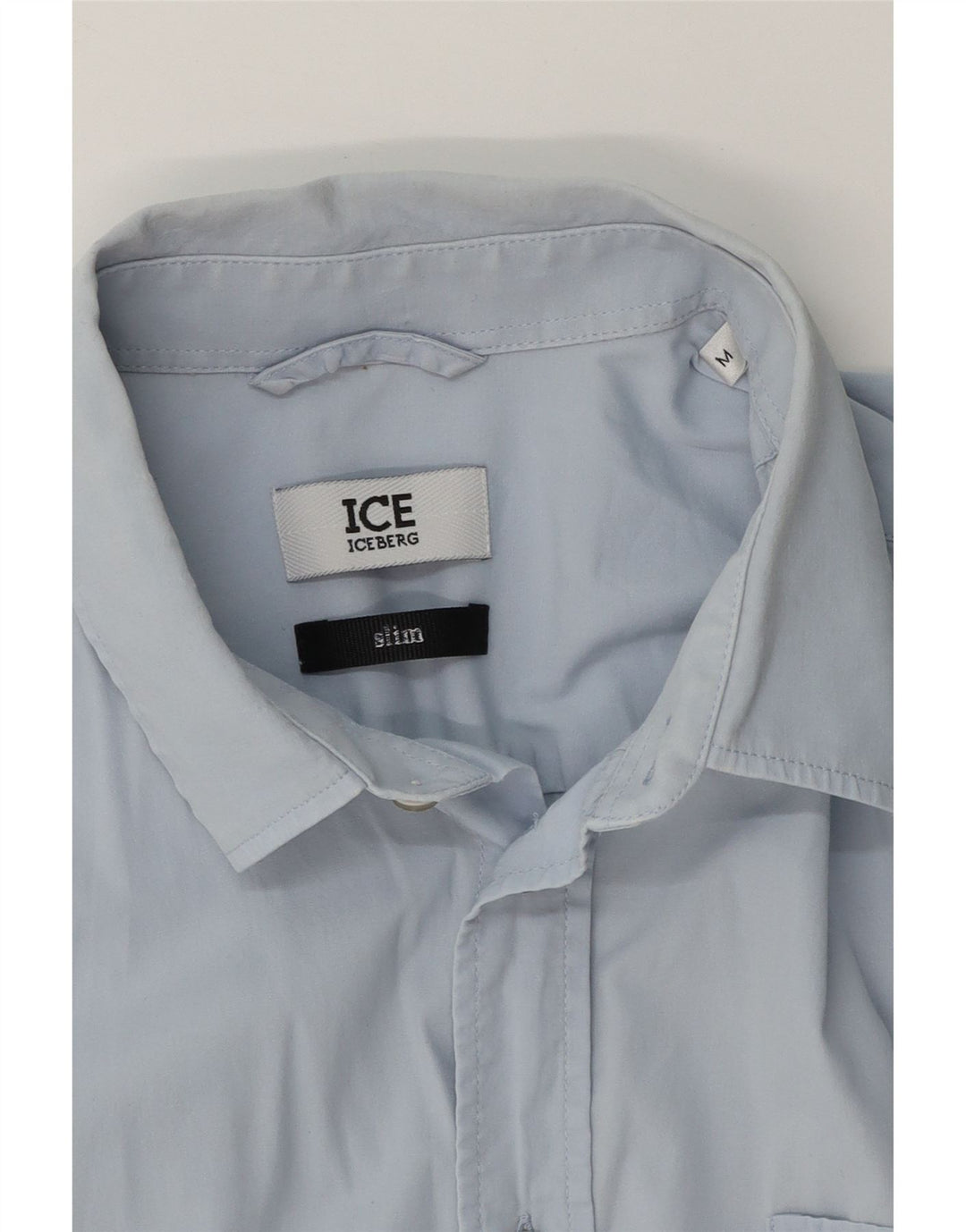 ICEBERG Mens Slim Short Sleeve Shirt Medium Blue Cotton Vintage Iceberg and Second-Hand Iceberg from Messina Hembry 