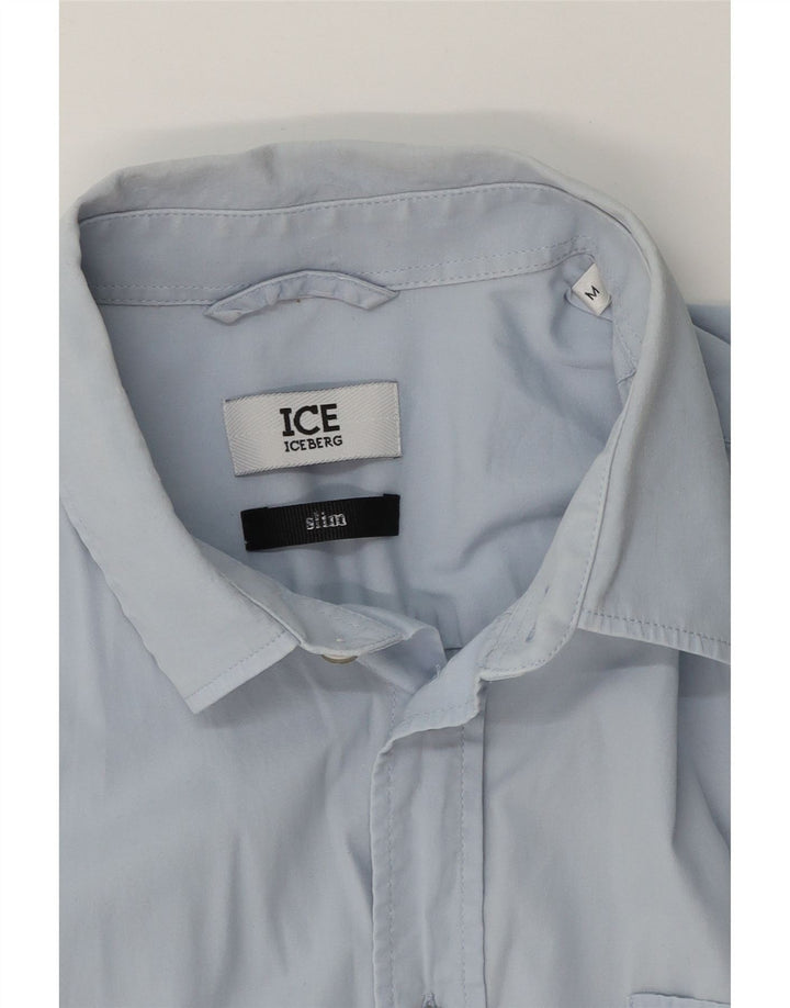 ICEBERG Mens Slim Short Sleeve Shirt Medium Blue Cotton Vintage Iceberg and Second-Hand Iceberg from Messina Hembry 