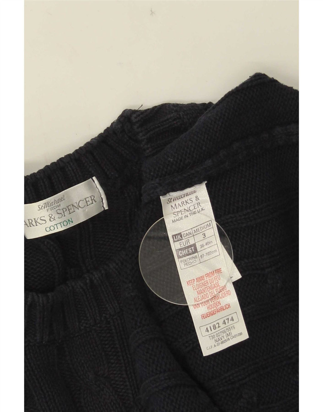 Suéter masculino Marks & Spencer com gola redonda, algodão azul marinho médio
