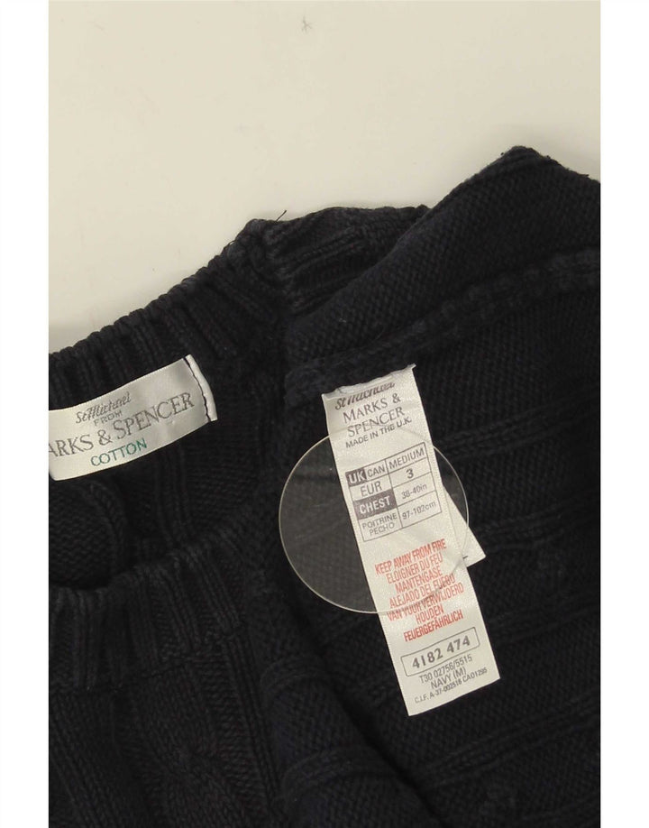 Suéter masculino Marks & Spencer com gola redonda, algodão azul marinho médio