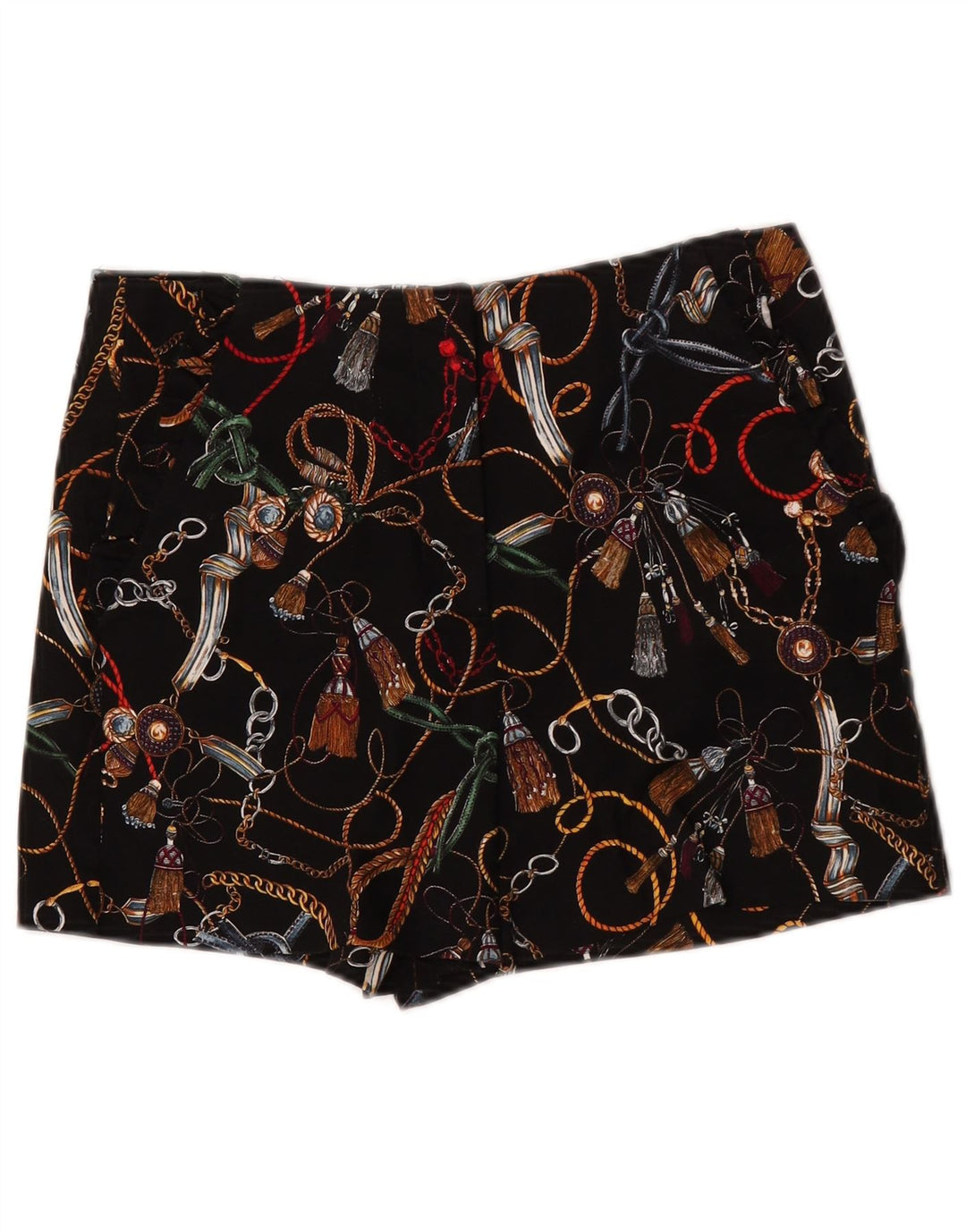 Shorts chino feminino Zara com estampa abstrata de cintura alta médio W28 preto