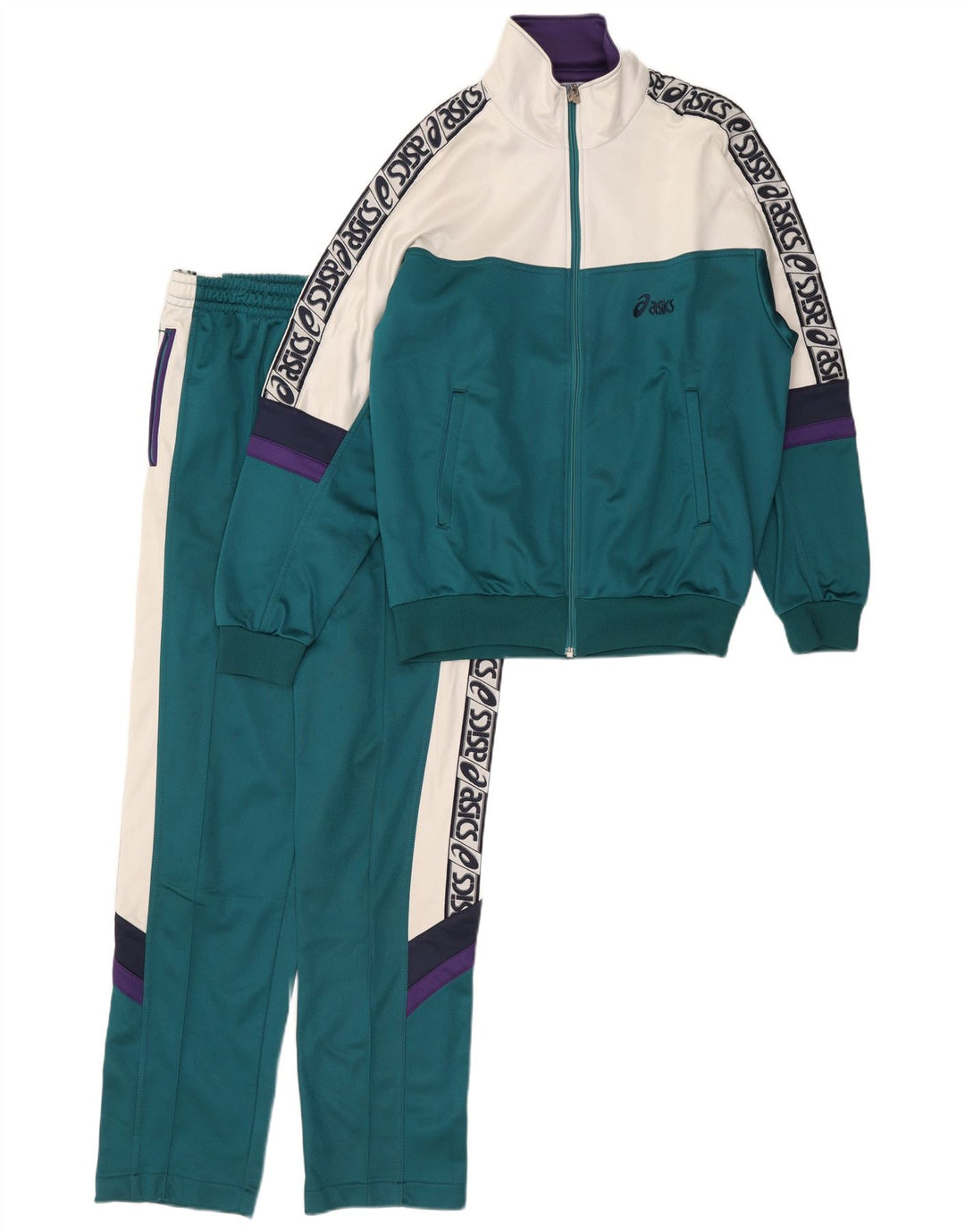 Asics Mens Graphic Full Tracksuit IT 48 Medium Green Colourblock
