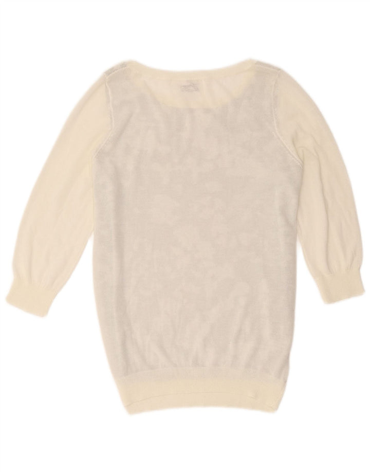 Suéter feminino Guess com gola canoa UK 14 médio branco camuflado