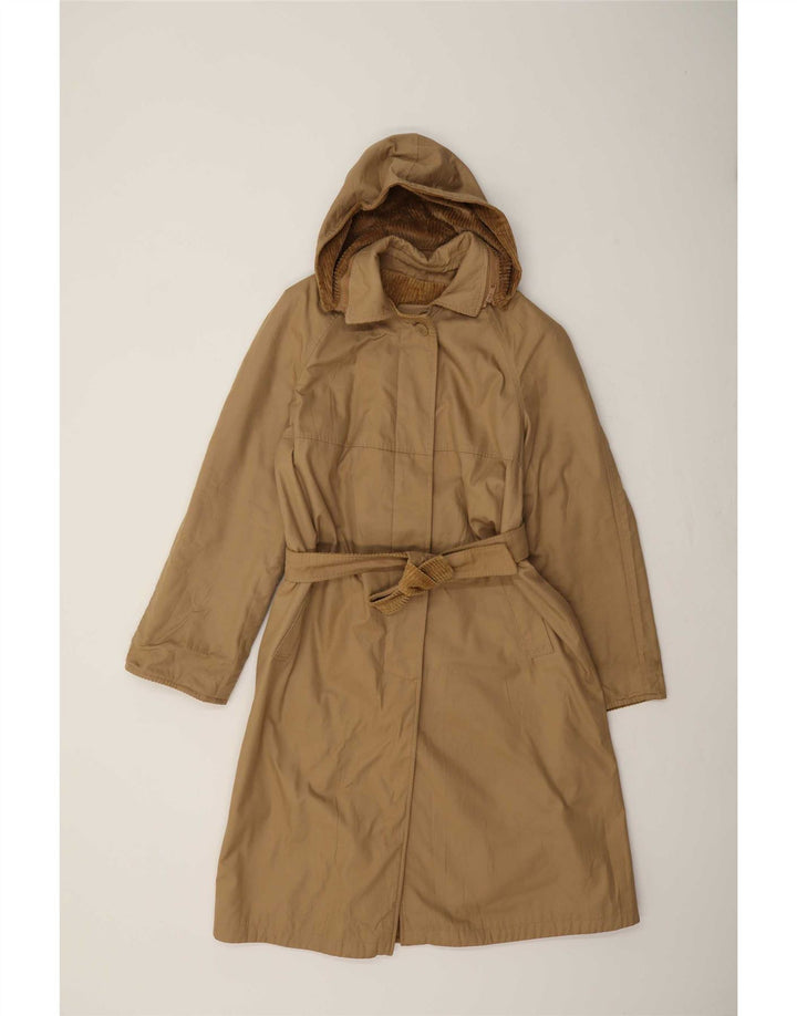 Casaco reversível com capuz feminino vintage UK 14 bege médio